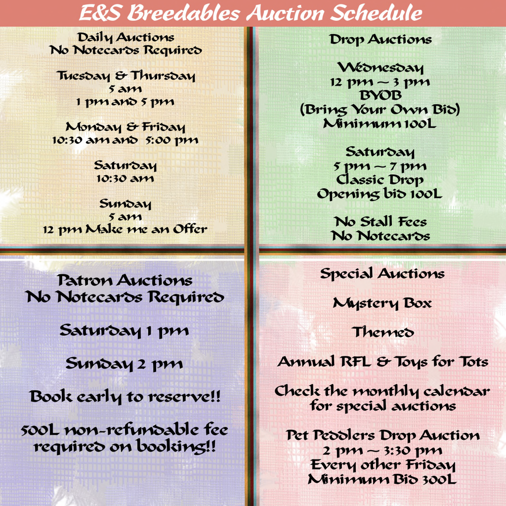 E&S Breedables Auction Hours Effective January 1st 2015