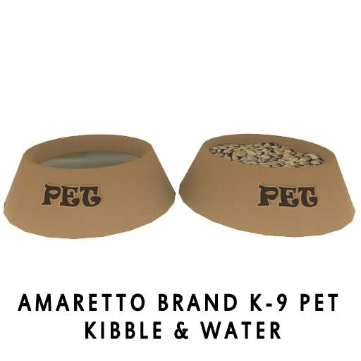 Amaretto Brand K-9 Pet Kibble & Water